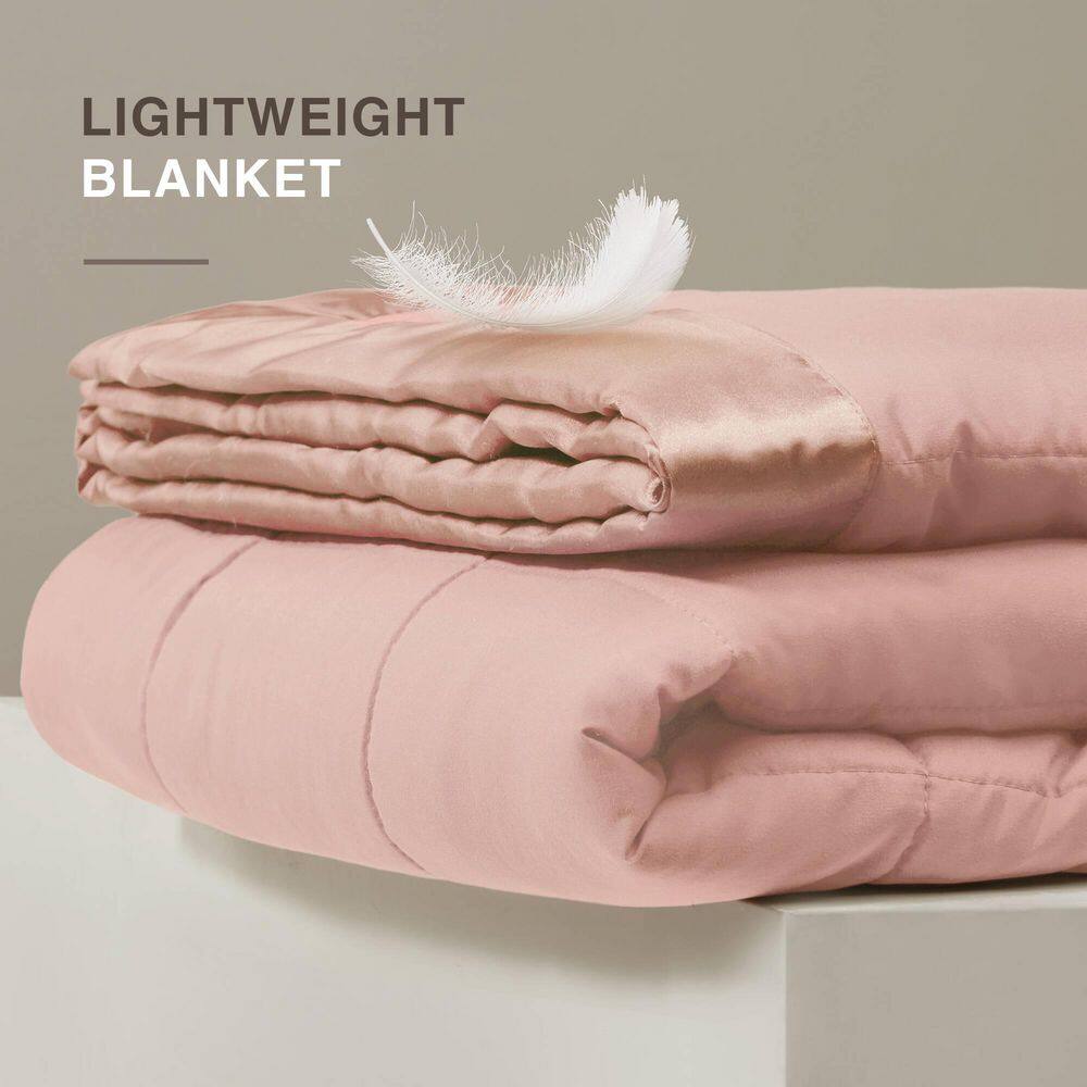 Twin Pink Down Alternative Blanket with Satin Trim