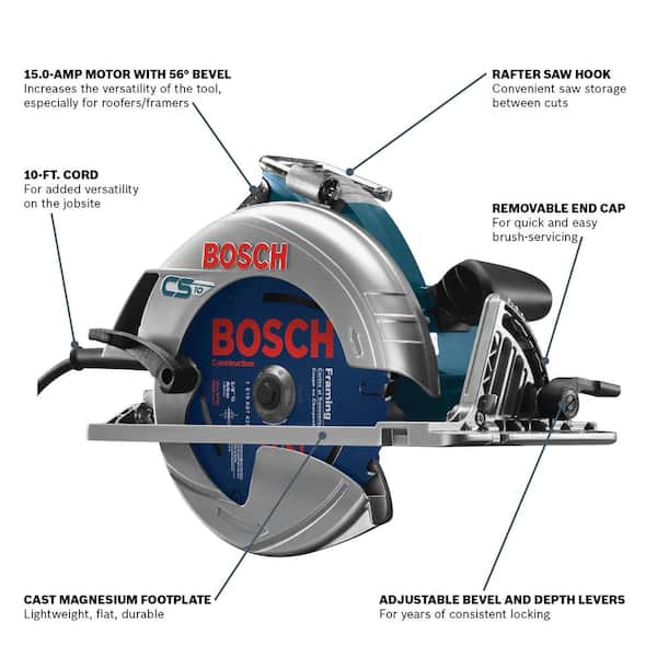 Bosch CS10 15 Amp 7-1/4 in. Corded Circular Saw with 24-Tooth Carbide Blade and Carrying Bag - 3