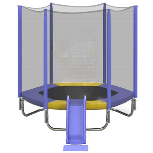 Unbranded 7 ft. Outdoor Round Recreational Trampoline for Kids with Safety Enclosure Net, Slide and Ladder, Easy Assembly
