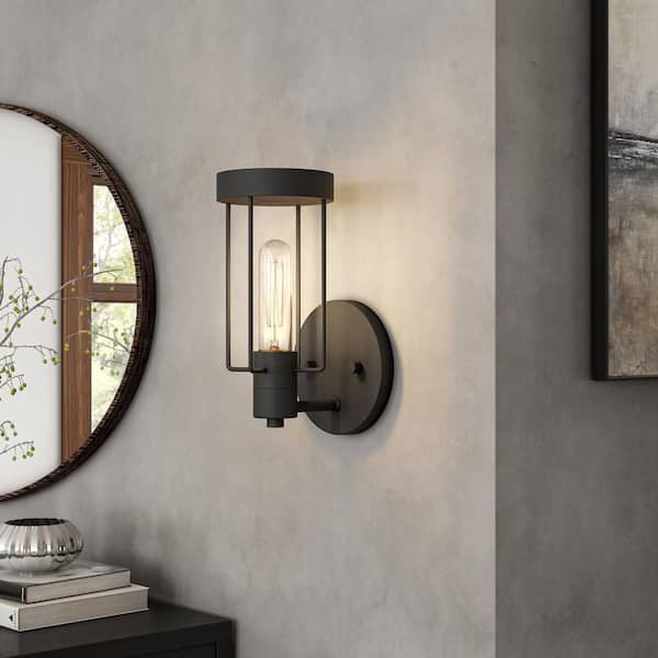 Designers Fountain Tafo 4.75 in. 1-Light Matte Black Industrial Wall Sconce with Open Cage Design
