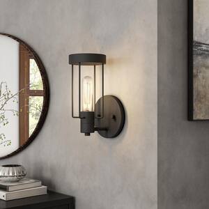 Tafo 4.75 in. 1-Light Matte Black Industrial Wall Sconce with Metal Cage