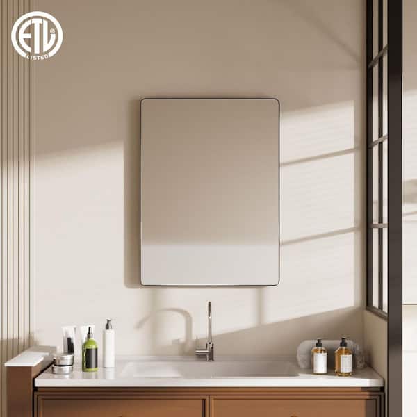 VINRAGE 36 in. W x 30 in. H Bath Mirrors Rectangular Black Framed Wall Mount Bathroom Vanity Mirror in Black