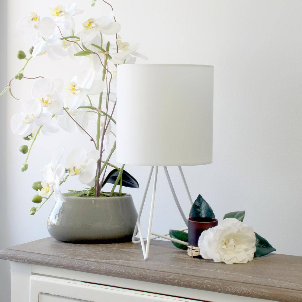 White Metal Tripod Table Lamp with Fabric Shade