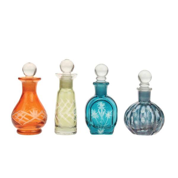 Stonebriar Collection 2 in. x 4 in. Assorted Color Glass Bottle with Stoppers (Set of 4)