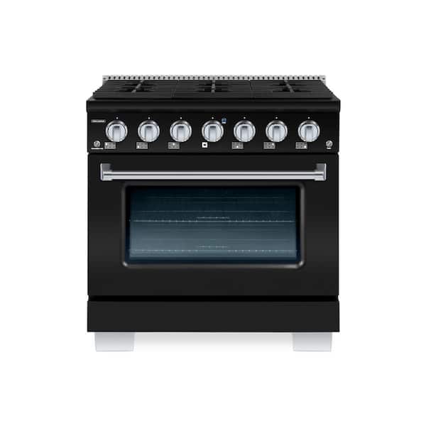 Hallman BOLD 36" 5.2 Cu. Ft. 6 Burner Freestanding Single Oven Dual Fuel Range with Gas Stove and Electric Oven in Grey Family