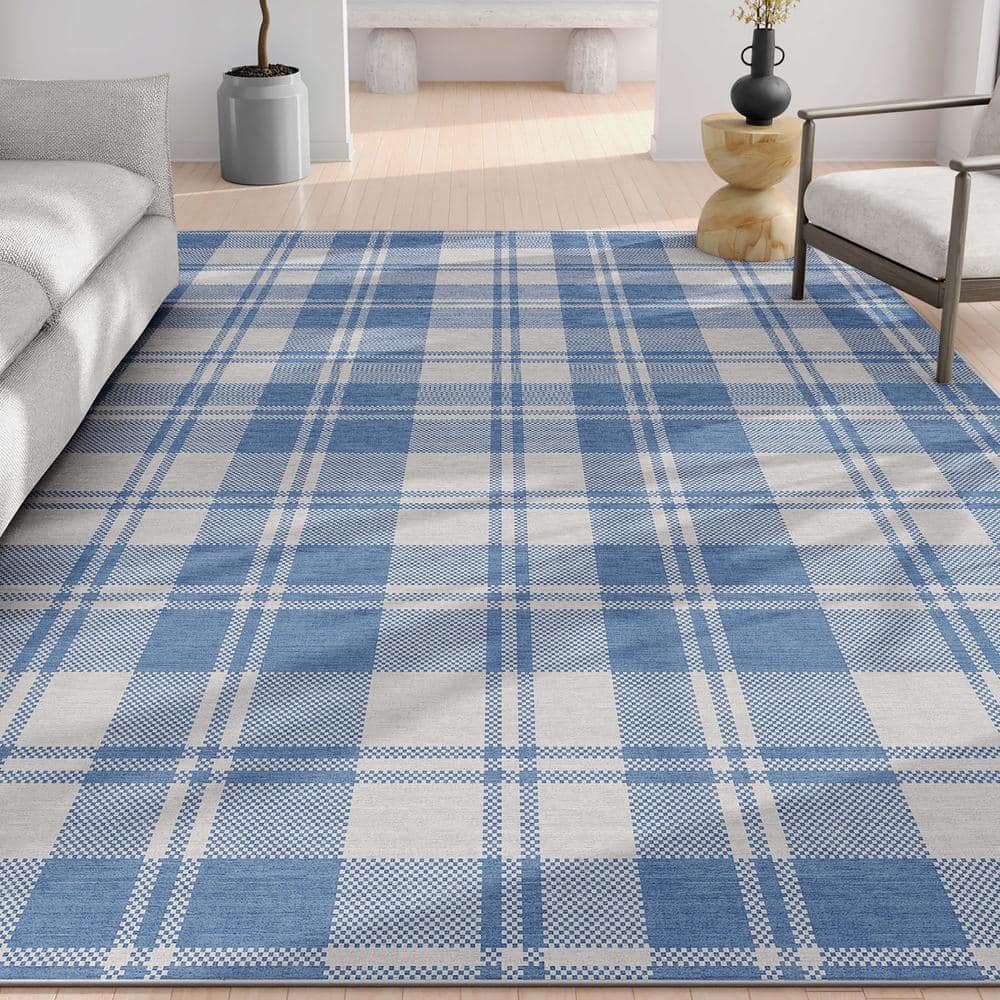 Apollo Blue and White Synthetic Flat Woven 5' x 7' Area Rug
