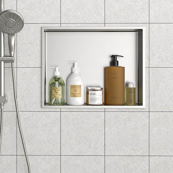 19 in. W x 15 in. H x 4 in. D Shower Niche Set of 1-Pieces in Brushed Nickel