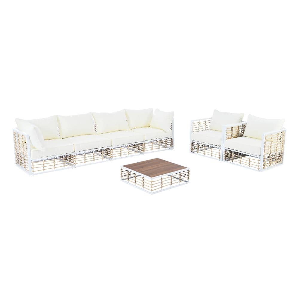 7-Piece White Metal Patio Conversation Set Outdoor Sofa with Thick Cushions and a Coffee Table price history on PriceWatchPro