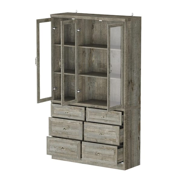 FUFU&GAGA 78.7 in. Tall Rustic Oak Wood 6-Shelf Farmhouse Bookcase