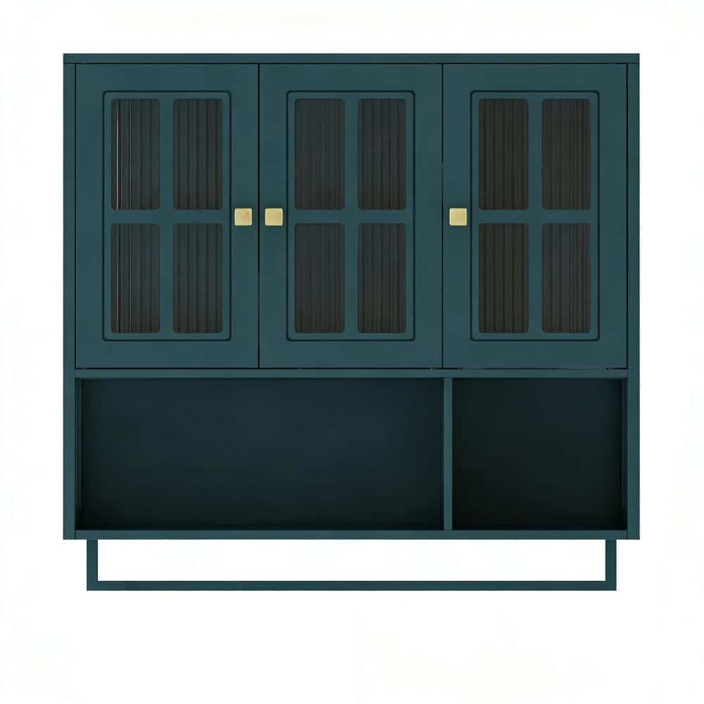 35 in. W x 32 in. H Blue 3-Door Rectangular Surface Medicine Cabinet with Mirror, Glass Door and Towel Bar price history on PriceWatchPro