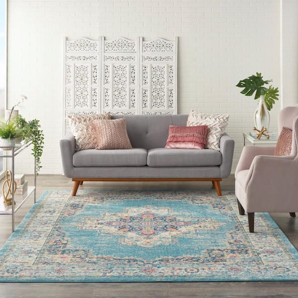 Passion Light Blue 7 ft. x 10 ft. Persian Modern Transitional Area Rug