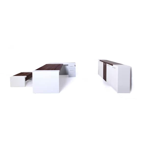 LEON 87″ Modern L-Shaped Home & Office Furniture Desk White & Brown