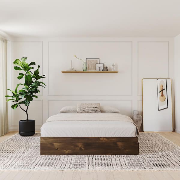 Nexera Medium Wood Truffle Queen Size Storage Bed with 3