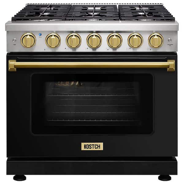 36 in. 6 Burners Freestanding Natural Gas Range with 6.0 cu. ft. Convection Oven in Black with Bronze Handle