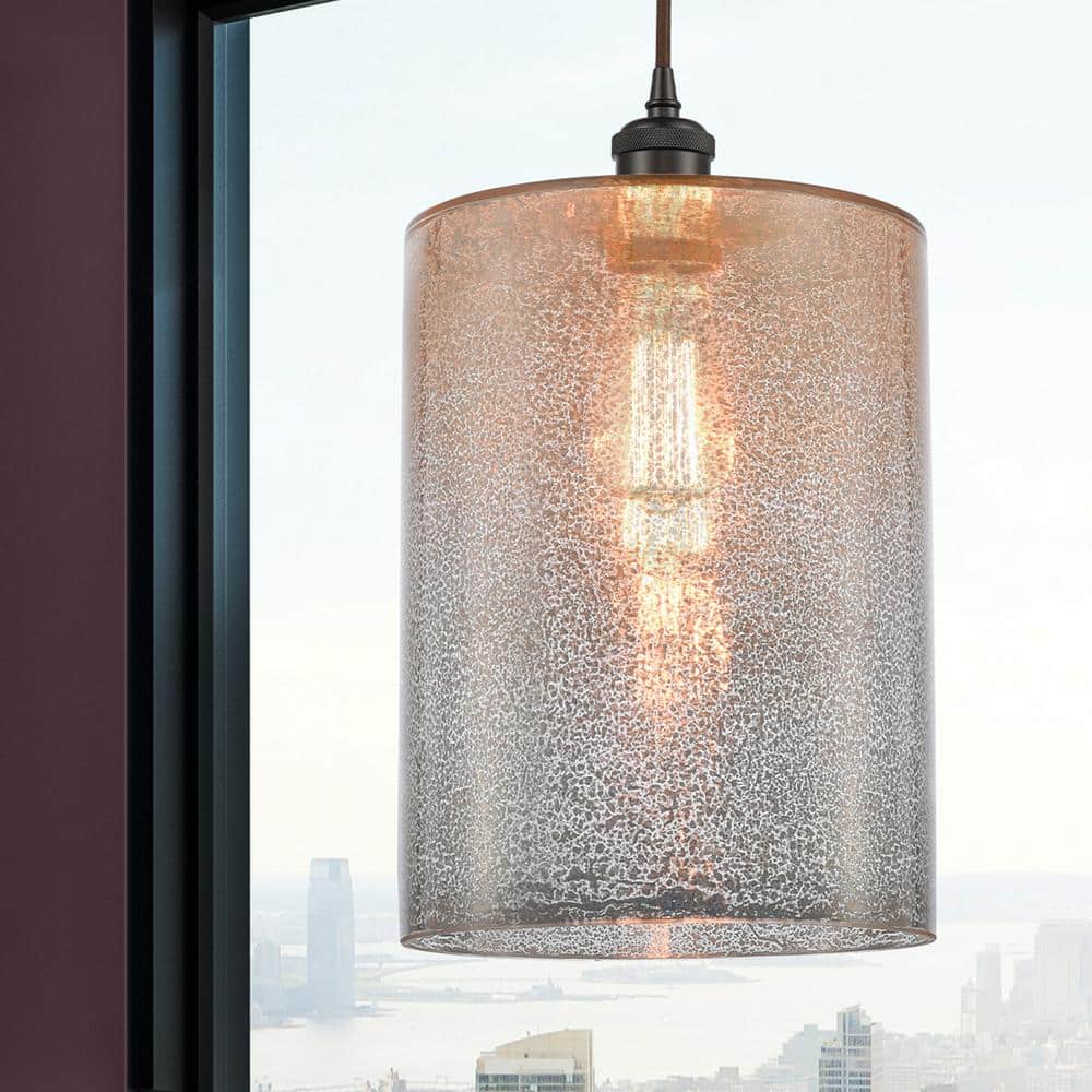 Oil Rubbed Bronze Mini Drum Pendant Light with Glass Shade