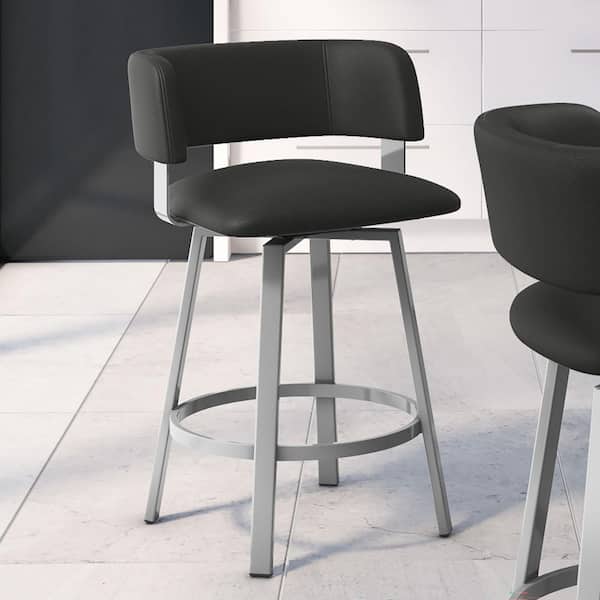 Amisco Stinson 26 in. Glossy Grey Metal Charcoal Mat Black Polyurethane Counter Stool