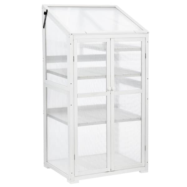 Sudzendf 31.5 in. W x 22.4 in. D x 62 in. H Wood White Greenhouse Balcony Portable Cold Frame with Wheels and Adjustable Shelves