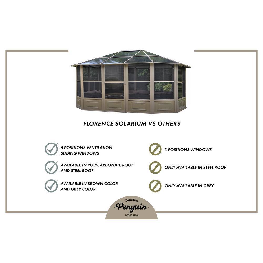 Sand Beige Aluminum Octagon Solarium with Polycarbonate Roof