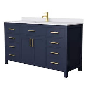 Beckett 60 in. W x 22 in. D Single Vanity in Dark Blue with Cultured Marble Vanity Top in White with White Basin