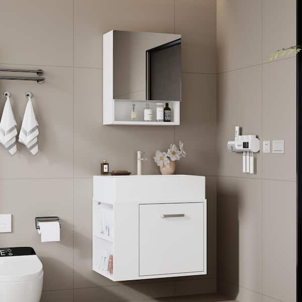 FUFU&GAGA 20.5 in. W x 14.2 in. D Single Sink Bath Vanity Cabinet in White, Ceramic Vanity Top, Mirror Medicine Cabinet