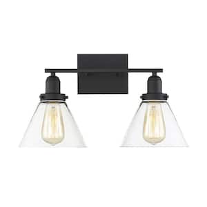 Drake 17.75 in. W x 10 in. H 2-Light Black Bathroom Vanity Light with Clear Glass Shades