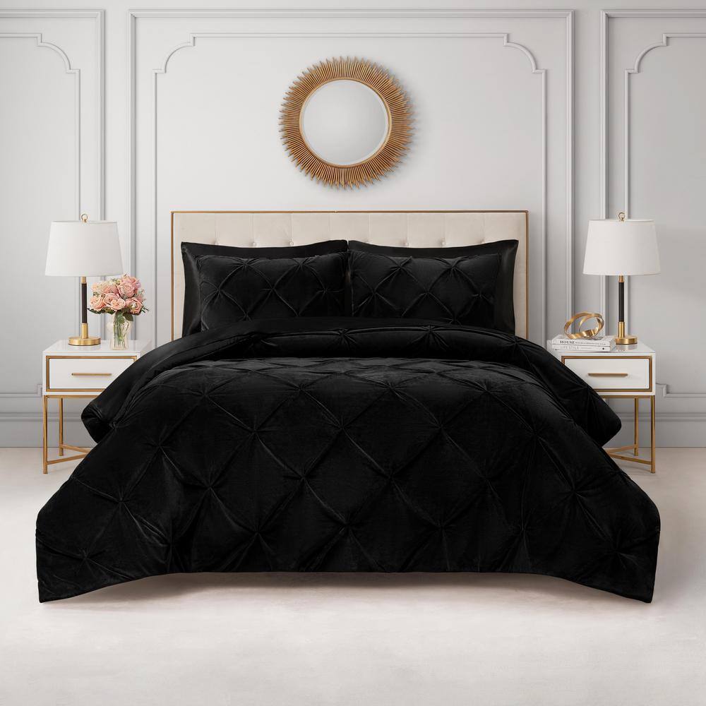 JUICY COUTURE Kiss Pleat Micro Mink 3-Piece Black Polyester King ...