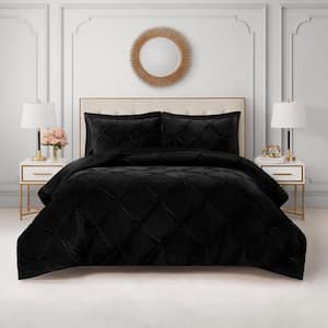 Kiss Pleat Micro Mink 3-Piece Black Polyester King Comforter Set