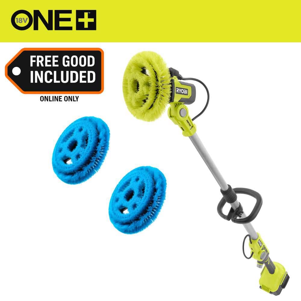 RYOBI ONE+ 18V Cordless Soap Dispensing Scrubber (Tool Only) with (2) 9 in. VORTEX Soft Bristle Brushes (1701BA95SRB9x2)