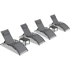 Patio Aluminum Outdoor Chaise Lounge Set Beach Pool Sunbathing Lawn Lounger Chair Side Table Included (Set of 4)