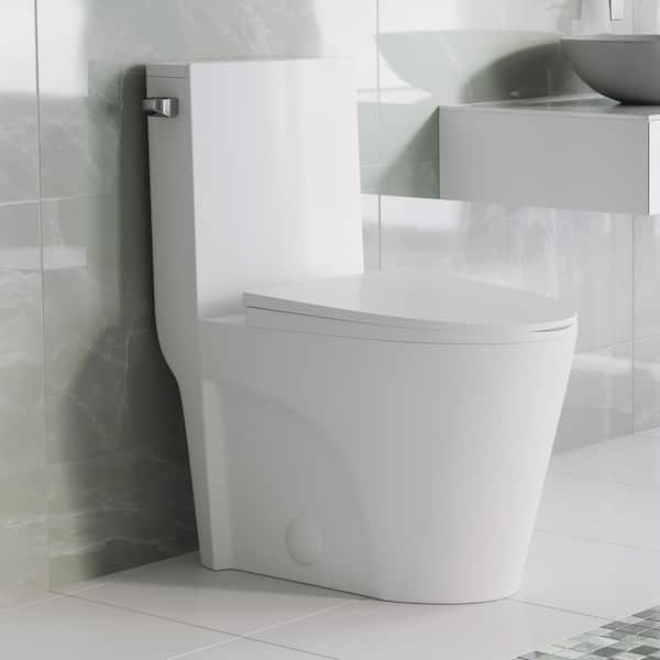 St. Tropez 1-Piece 1.28 GPF Single Flush Elongated Toilet in White Seat Included