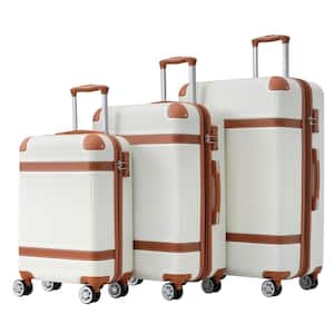 White Lightweight 3-Piece Expandable ABS Hardshell Spinner 8 Wheels  20"  24"  28" Luggage Set with TSA Lock, Bumpers