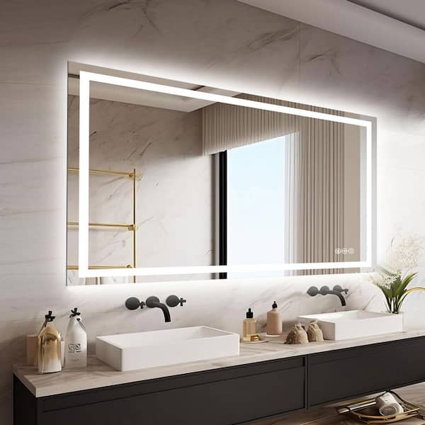 36 in. W x 60 in. H Rectangular Frameless Anti-Fog LED Front Light And Backlit Wall Mount Bathroom Vanity
