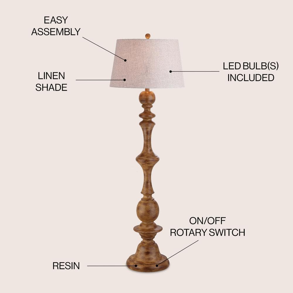 Taylor Rustic 67" Matte Brown Resin Floor Lamp with Gray Linen Shade