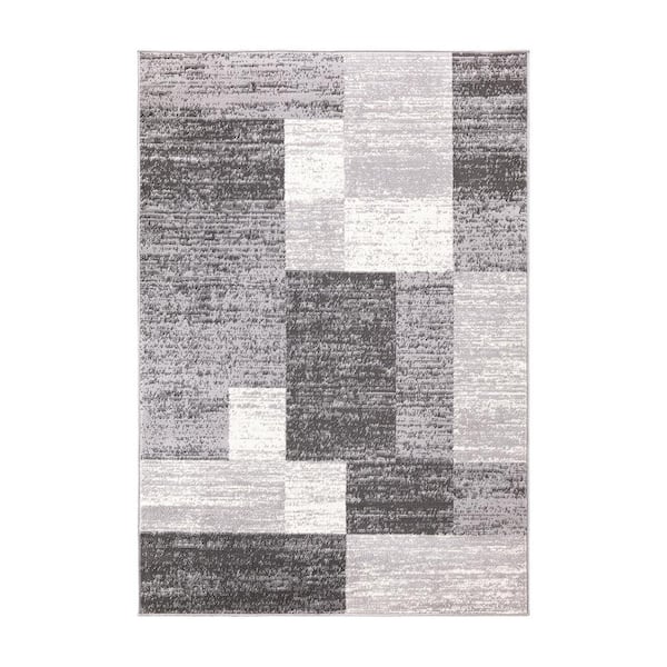 World Rug Gallery Gray 7 ft. 10 in. x 10 ft. Modern Geometric Boxes ...