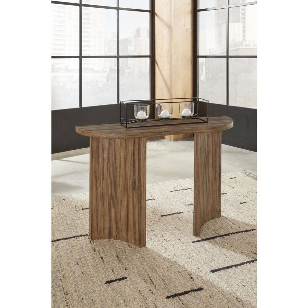 Austanny Medium Oak Modern Sofa Console with Plinth Base