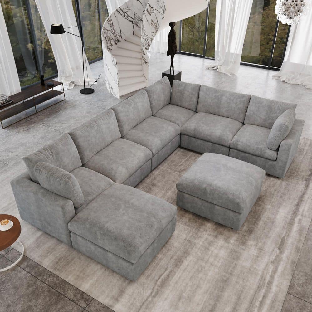 gymterior Shape Sofa 八角形 グレー J&E Home 134 in. Square Arm Chenille 8-Piece Modular Free