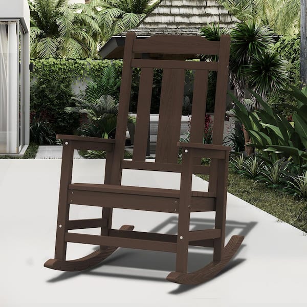 JEAREY Coffee HDPE Plastic Adirondack Chair Outdoor Rocking Chair for Patio and Garden (Set of 1)