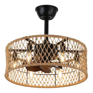 Bohemian 18 in. Indoor Brown Rattan Rope Ceiling Fan with LED Lights and Remote