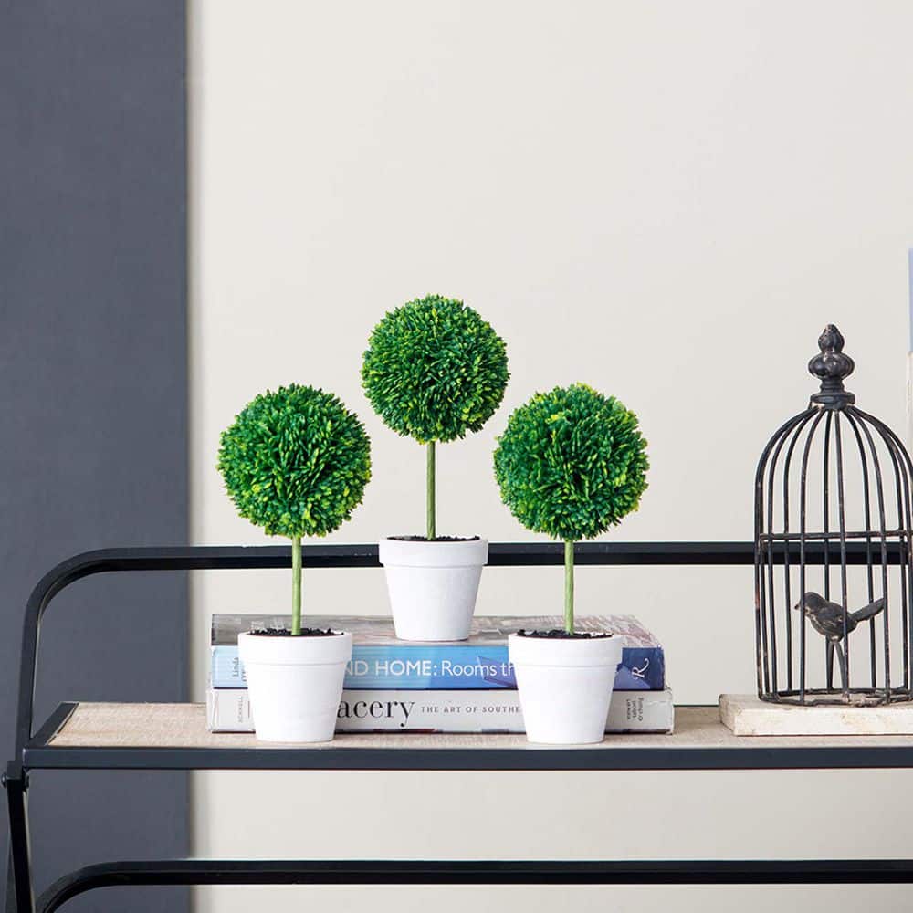 9.5 in. 3 Pack Mini Potted Fake Plants Artificial Mini Faux Topiaries in Cr