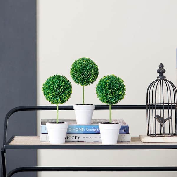 Unbranded 9.5 in. 3 Pack Mini Potted Fake Plants Artificial Mini Faux Topiaries in Cream Pot for Home Office Desktop Room Decor