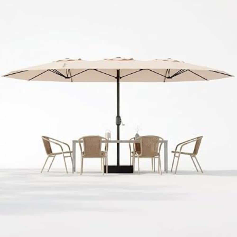 15FT Tan Double-Sided Polyester Rectangular Patio Umbrella with Base, Steel Frame, Crank Lift, for Pool Lawn Backyard price history on PriceWatchPro