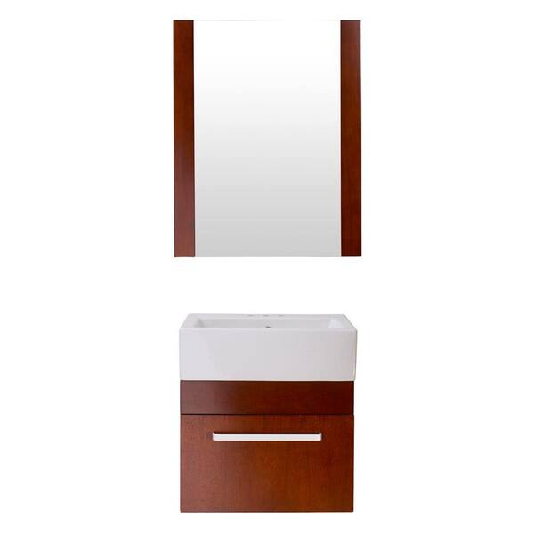 Home Decorators Collection Rayne 20 in. Floating Vanity with Square Vitreous China Vanity Top in White and Mirror in Cherry