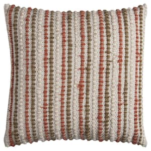 Rust/Beige Striped Cotton Poly Filled 20 in. x 20 in. Decorative Throw Pillow