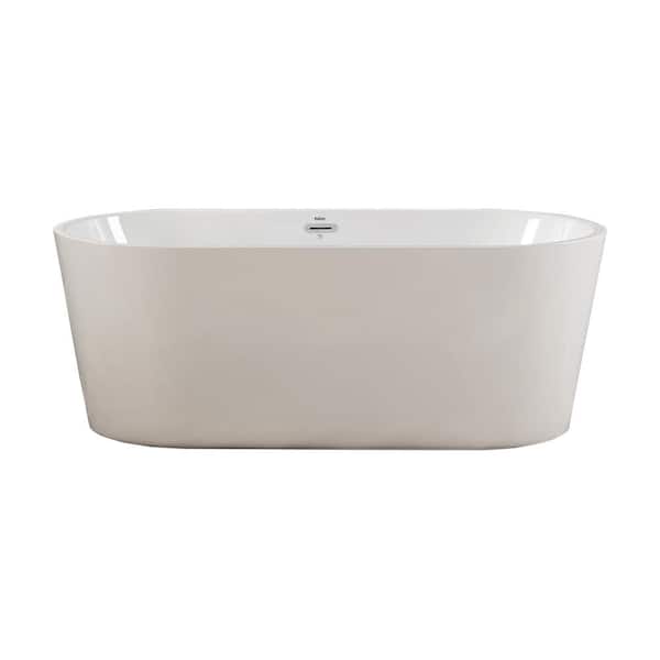 CASAINC 59 in. Acrylic Flatbottom Oval Shape Linear Design Overflow Bathtub in White
