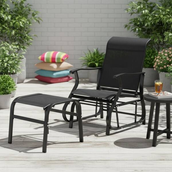 32 In. Wide Black High Back Glider Chair Set with Ottoman