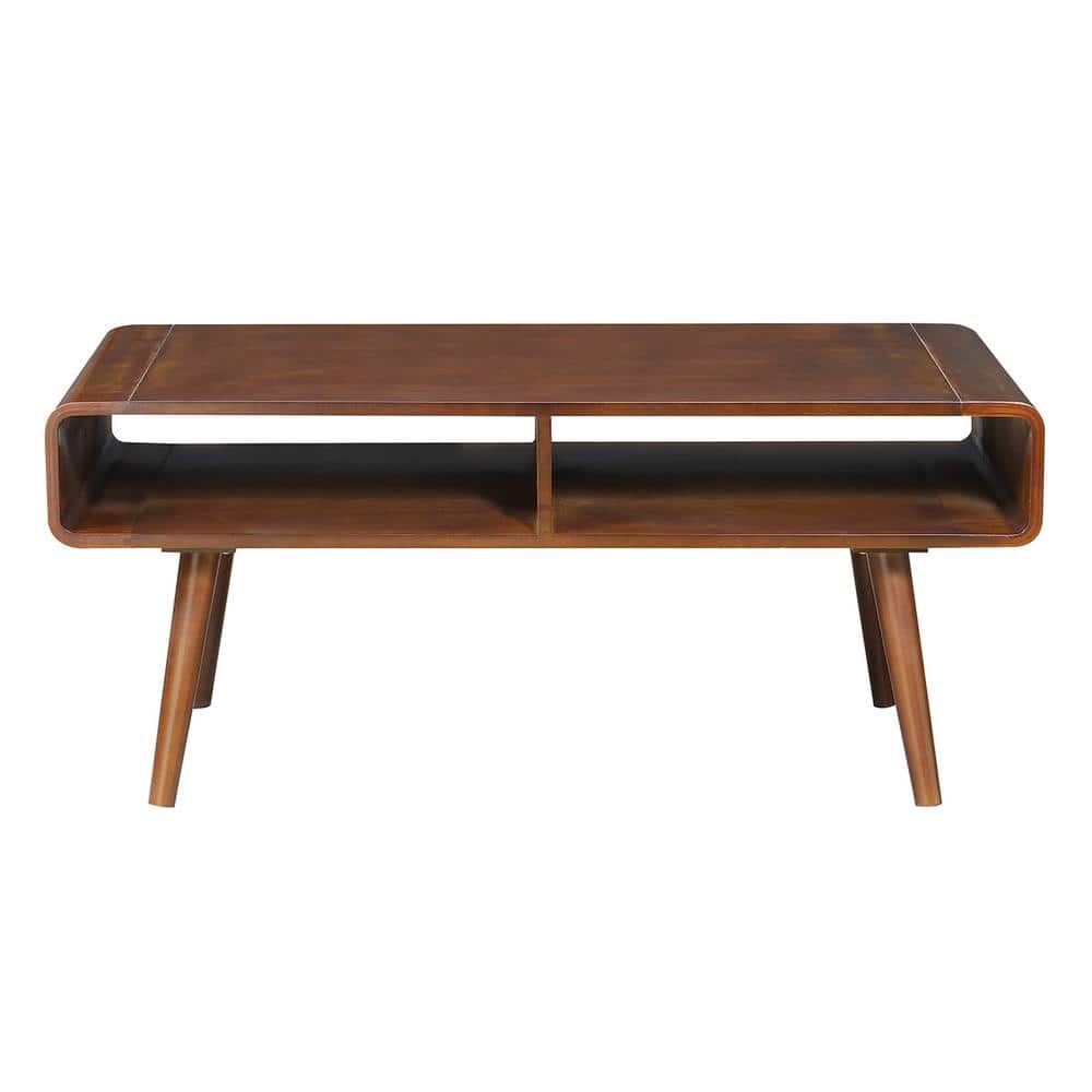 Mid-Century Modern Espresso Rectangular Coffee Table with Open Cubbies