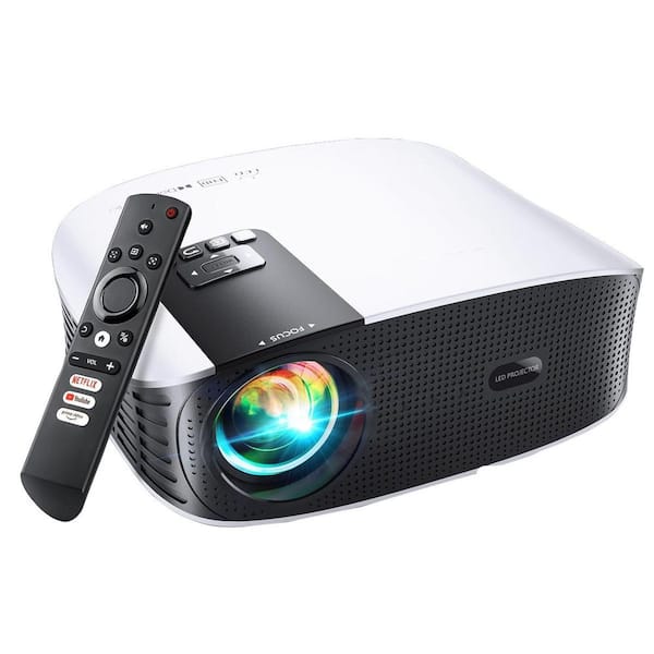 Smart 4K 1920 x 1080 Projector with 5G WIFI, Bluetooth Audio and 400 in. Zoom in Black and White, 800 Lumens