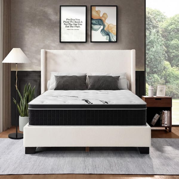 ベッドフレーム BED + MATTRESS with storage - 160x200 cm Crystli King Medium Gel Memory Foam 12 in. Hybrid Mattress Bed-in
