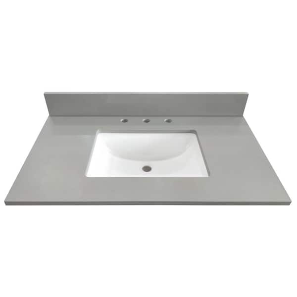 43 in. W x 22 in. D x 0.75 in. H Quartz Vanity Top in Snow White with White Basin 43 in. W x 22 in. D x 0.75 in. H Quartz Vanity Top in Snow White with White Basin