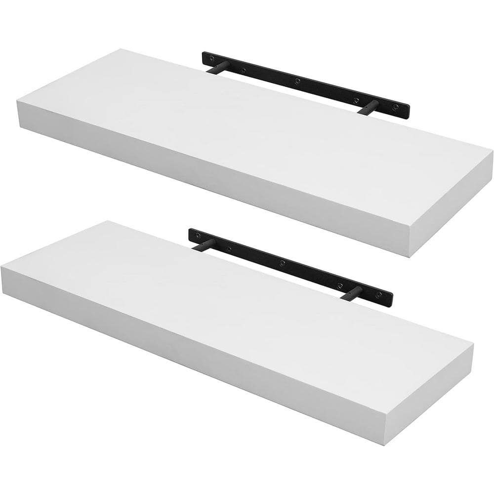 24 in. W x 7 in. D Decorative Wall Shelf, Set of 2-White Floating Shelves W
